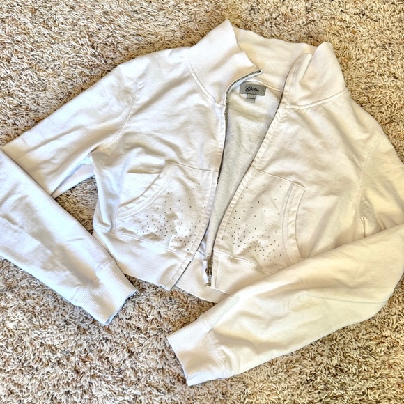 Guess - Women’s (L) White Zip Sweater with Rhinestone Bejeweled Detail Y2K - Picture 2 of 4